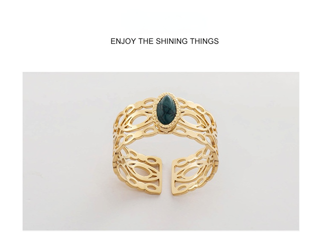 Pierścień dworski z turkusowymi inkrustacjami, wykonany z 14K złota i stali nierdzewnej - biżuteria rocznicowa dla kobiet - Wianko - 1
