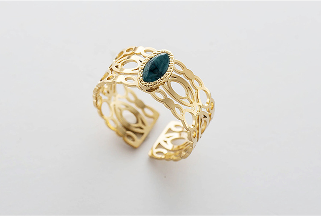 Pierścień dworski z turkusowymi inkrustacjami, wykonany z 14K złota i stali nierdzewnej - biżuteria rocznicowa dla kobiet - Wianko - 3
