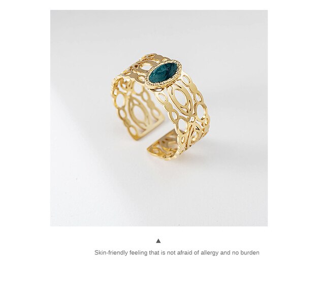 Pierścień dworski z turkusowymi inkrustacjami, wykonany z 14K złota i stali nierdzewnej - biżuteria rocznicowa dla kobiet - Wianko - 7