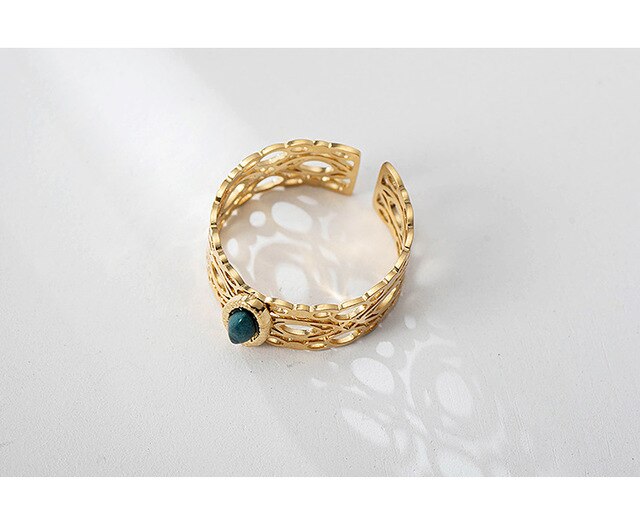 Pierścień dworski z turkusowymi inkrustacjami, wykonany z 14K złota i stali nierdzewnej - biżuteria rocznicowa dla kobiet - Wianko - 4