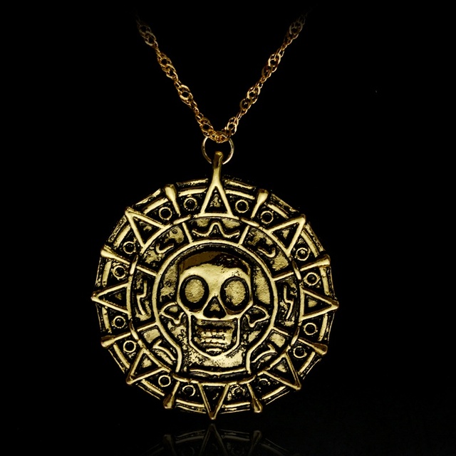 Naszyjnik z wisiorkiem - Piraci z Karaibów: Złoty medalion Vintage Jack Sparrow z czaszką - Wianko - 12