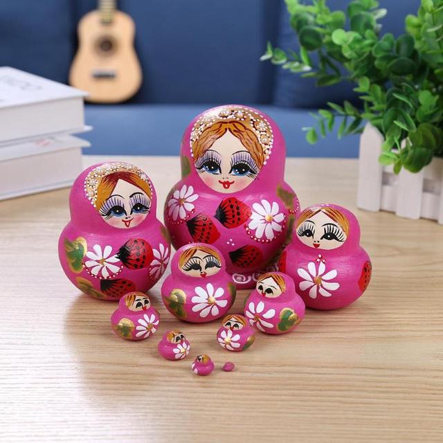 Matryoshka lalka drewniana 10 sztuk - truskawka kwiat - ręcznie malowane - zestaw dla dziewczynki - dzień dziecka - rosyjska ozdoba - Wianko - 8