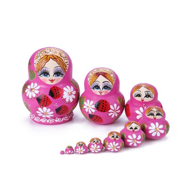 Matryoshka lalka drewniana 10 sztuk - truskawka kwiat - ręcznie malowane - zestaw dla dziewczynki - dzień dziecka - rosyjska ozdoba - Wianko - 1