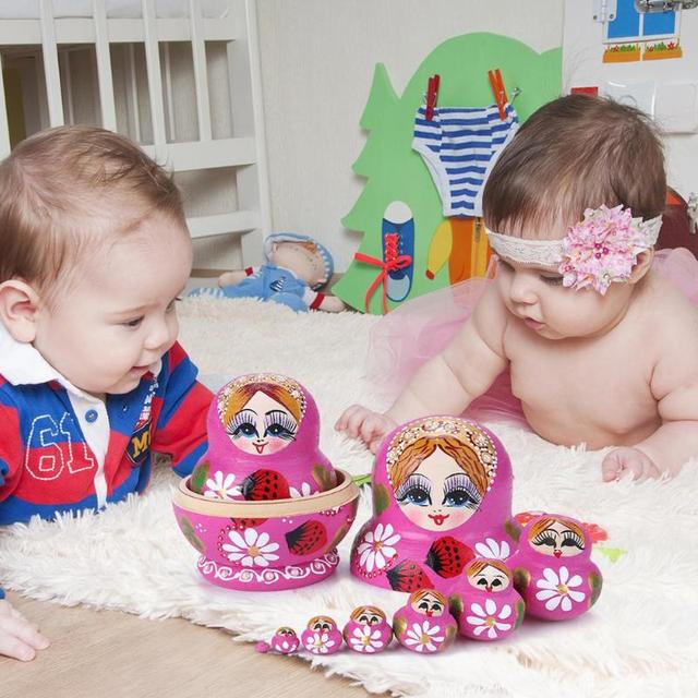 Matryoshka lalka drewniana 10 sztuk - truskawka kwiat - ręcznie malowane - zestaw dla dziewczynki - dzień dziecka - rosyjska ozdoba - Wianko - 6