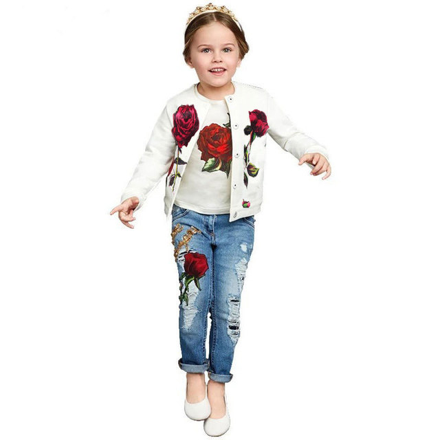 Królik jesień dziewczyny zestaw ubrań - kurtka, koszula, dżinsy - Wianko - 12