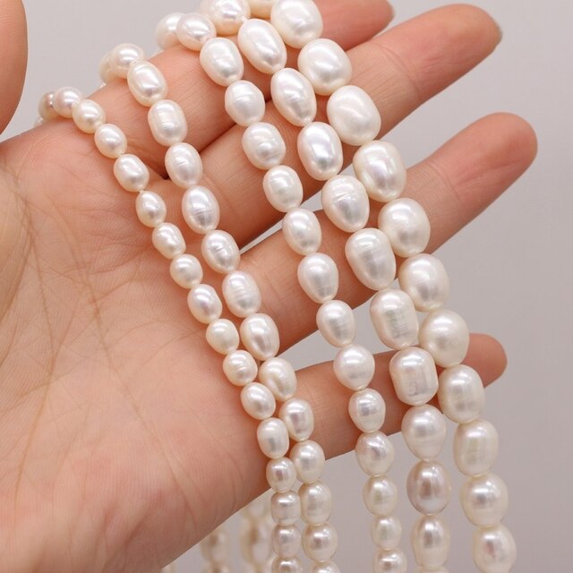 Koraliki do tworzenia biżuterii DIY - Grzywny 100% naturalna perła słodkowodna o nieregularnym kształcie białych koralików ryżowych 5-10mm - Wianko - 1
