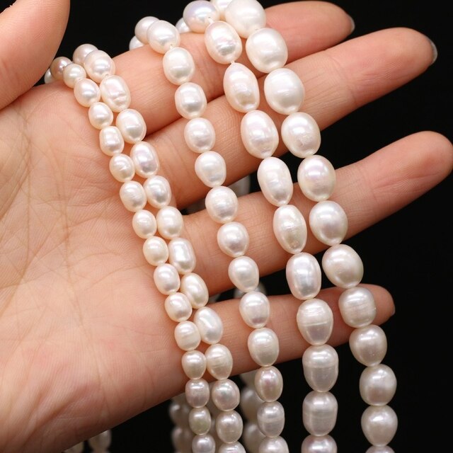Koraliki do tworzenia biżuterii DIY - Grzywny 100% naturalna perła słodkowodna o nieregularnym kształcie białych koralików ryżowych 5-10mm - Wianko - 6