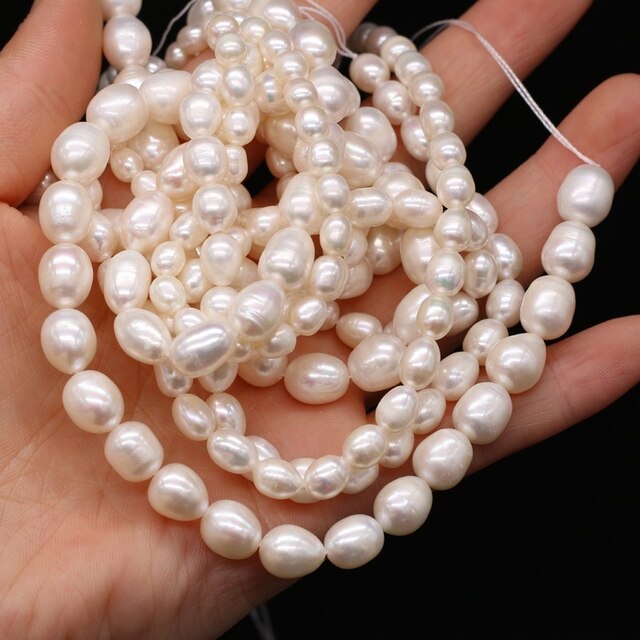 Koraliki do tworzenia biżuterii DIY - Grzywny 100% naturalna perła słodkowodna o nieregularnym kształcie białych koralików ryżowych 5-10mm - Wianko - 5