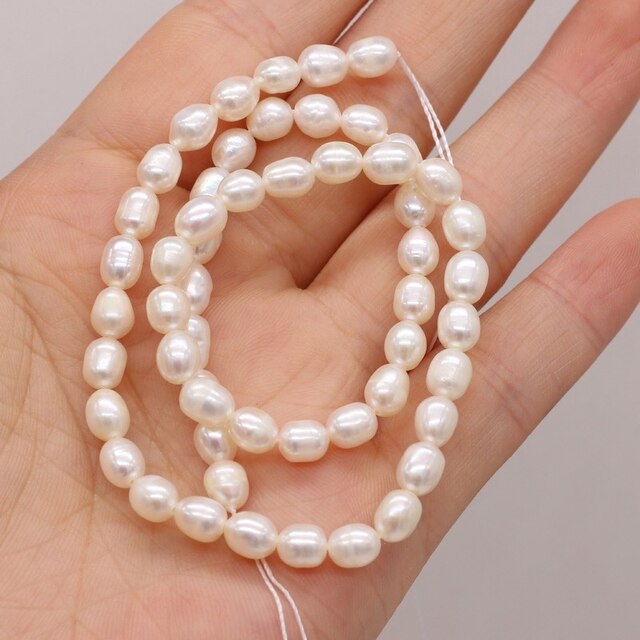 Koraliki do tworzenia biżuterii DIY - Grzywny 100% naturalna perła słodkowodna o nieregularnym kształcie białych koralików ryżowych 5-10mm - Wianko - 4