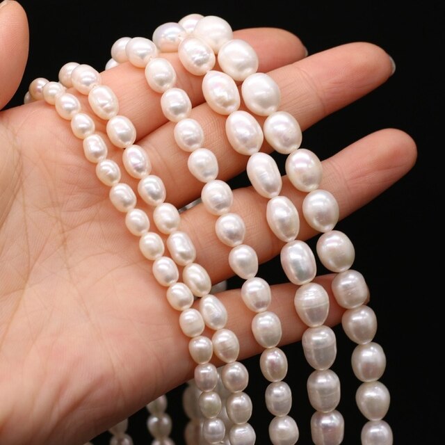 Koraliki do tworzenia biżuterii DIY - Grzywny 100% naturalna perła słodkowodna o nieregularnym kształcie białych koralików ryżowych 5-10mm - Wianko - 7