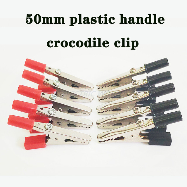 Zaciski krokodylkowe plastikowe 10 sztuk/partia, długość 50mm, metalowe złącze gniazdo baterii Electirc testowanie - Wianko - 1