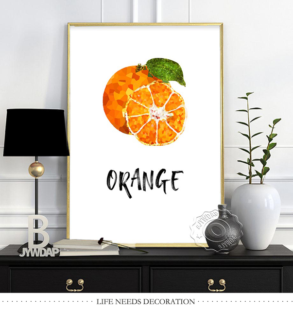 Plakat z owocami: Jabłko, banan, truskawka, wiśnia, kokos, cytryna, mango i pomarańcz jako pełnokolorowe obrazy ścielące do dekoracji domu - Wianko - 10