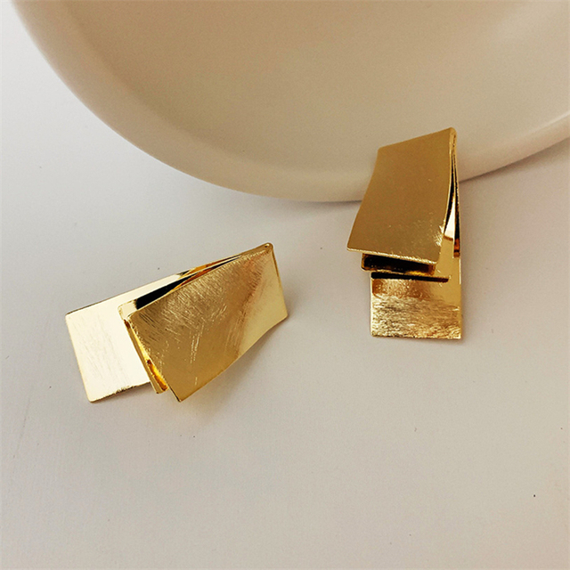 Kolczyki metalowe z geometrycznym wzorem, kolor złoty i srebrny, wielowarstwowe - HUANZHI 2021 - Wianko - 6