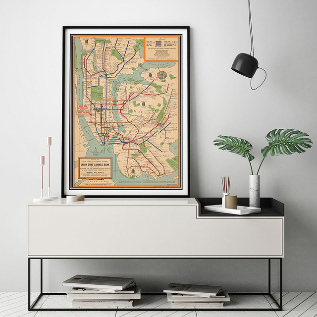 Plakat obraz na płótnie w stylu Vintage dekoracja wnętrz - mapa metra Nowy Jork - ścienne druki - Wianko - 5