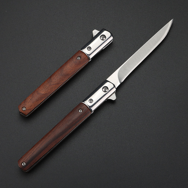 Składany nóż do owoców odkryty przenośny, wielofunkcyjny, ze stali nierdzewnej i drewnianym uchwytem, japoński - Wianko - 7