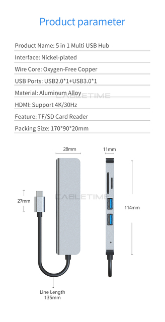 Nowy Kabel USB C HUB z Obsługą 4K HDMI, Czytnikiem Kart SD/TF i Portami USB 3.0 do Klawiatury, Dysku U, Laptopa Macbook - Multi Hub H25 - Wianko - 6