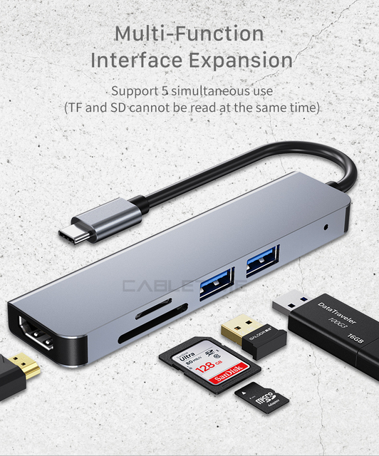 Nowy Kabel USB C HUB z Obsługą 4K HDMI, Czytnikiem Kart SD/TF i Portami USB 3.0 do Klawiatury, Dysku U, Laptopa Macbook - Multi Hub H25 - Wianko - 2