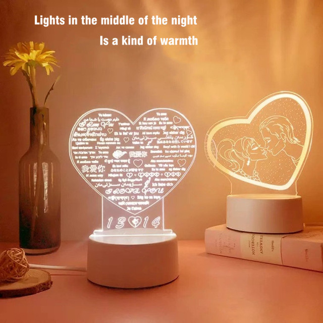 Lampka nocna LED USB, 3D, akrylowa, stylowa, różnorodne wzory, rękodzieło, dekoracje, ozdoby, prezent, biurko, choinka - Wianko - 13