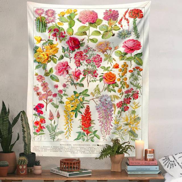 Gobelin botaniczny kwiatowy na ścianę z wiszącymi kwiatami roślin - dekoracyjny dodatek do salonu i sypialni - Wianko - 4