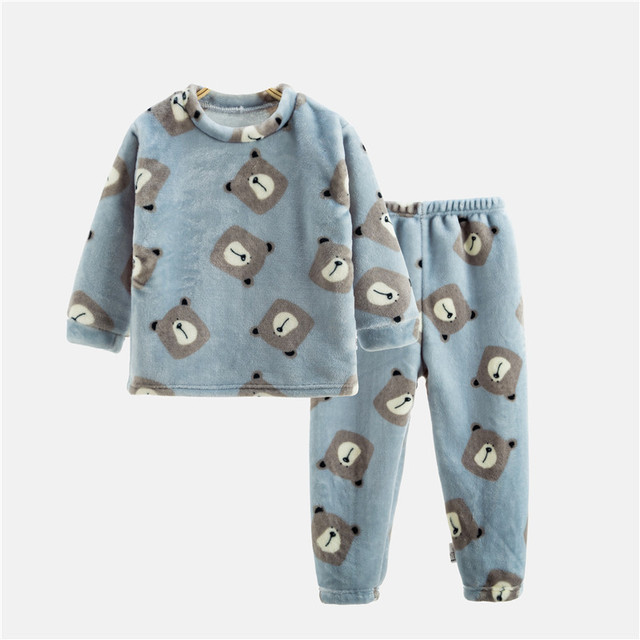 Zestaw piżam flanelowych dla dzieci - jesienne i zimowe modele dla chłopców i dziewczynek, z koralowym polarem w motywem kreskówkowym - Wianko - 12