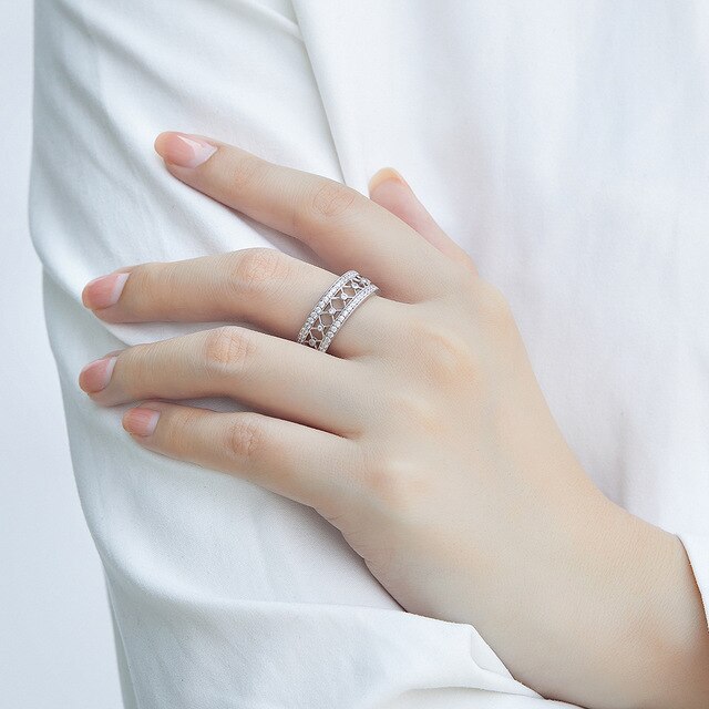 Pierścionek obrączka ELSIEUNEE 925 srebrny z diamentem, doskonała biżuteria zaręczynowa dla par - Wianko - 5