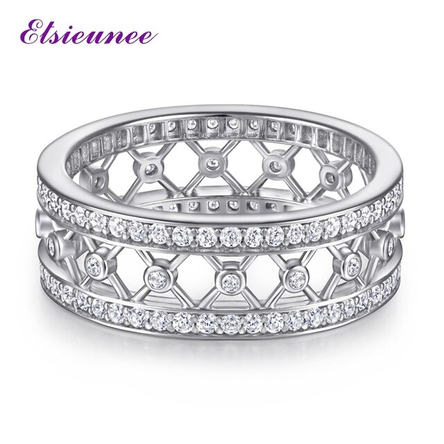 Pierścionek obrączka ELSIEUNEE 925 srebrny z diamentem, doskonała biżuteria zaręczynowa dla par - Wianko - 1