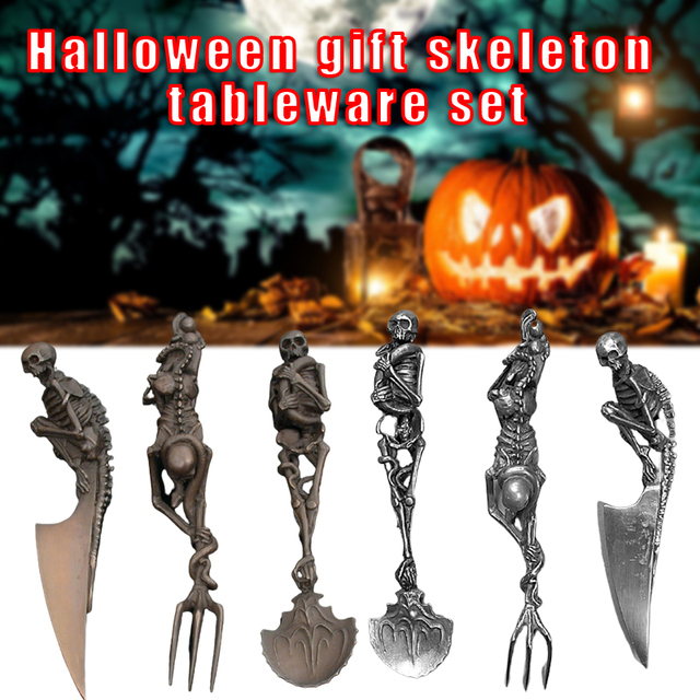 Zestaw VIP - Zestaw metalowych sztućców szkieletowych do dekoracji stołu na Halloween - Wianko - 3