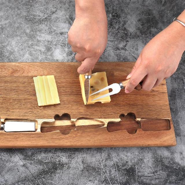 Zestaw drewnianej deski do krojenia sera z nożem do sera i tacą do serwowania - Wianko - 6