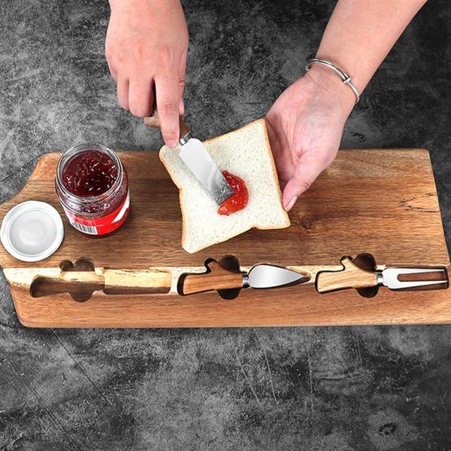 Zestaw drewnianej deski do krojenia sera z nożem do sera i tacą do serwowania - Wianko - 3