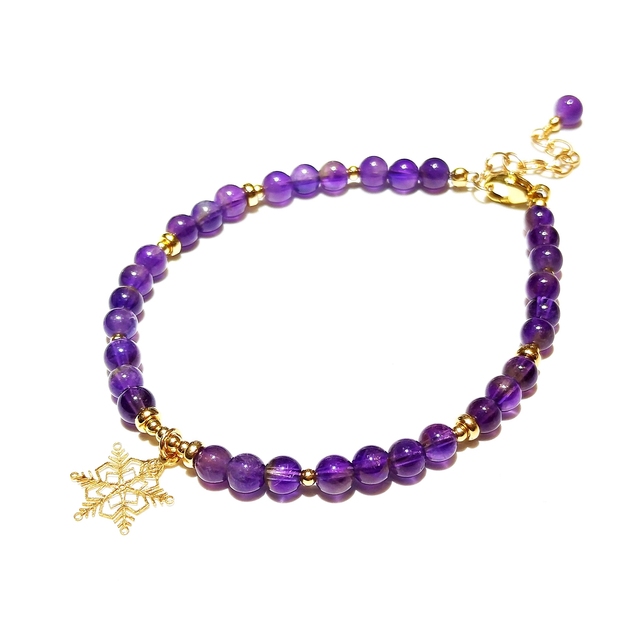 Bransoletka z naturalnym różowym kamieniem Amethyst Snowflake 14K złota 17 + 3cm – ręcznie robiona biżuteria dla kobiet - Wianko - 2