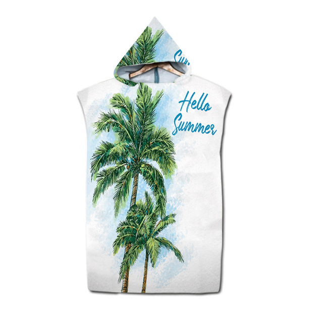 Poncho plażowe z palmowym wzorem i kapturem - szybko schnący ręcznik kąpielowy do pływania - Wianko - 8