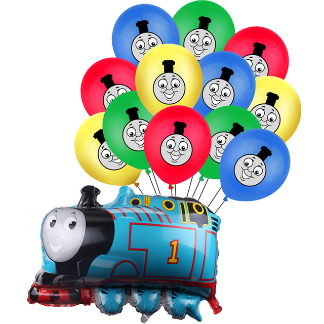 Zestaw 13 balonów Thomas i przyjaciół w stylu kreskówki do dekoracji na przyjęcie z okazji urodzin chłopców, idealny dla miłośników programu telewizyjnego o przygodach pociągów zabawek - Wianko - 1