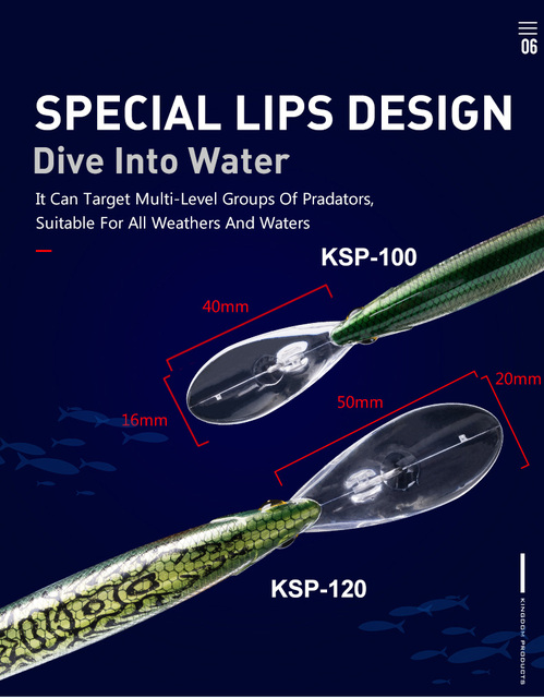 Przynęta Kingdom KSP-100/120 Jerkbaits wobler Minnow, zawieszony, 13g 100mm / 20g 120mm, długi język - Bass Pike - Wianko - 9