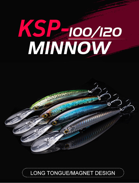Przynęta Kingdom KSP-100/120 Jerkbaits wobler Minnow, zawieszony, 13g 100mm / 20g 120mm, długi język - Bass Pike - Wianko - 1