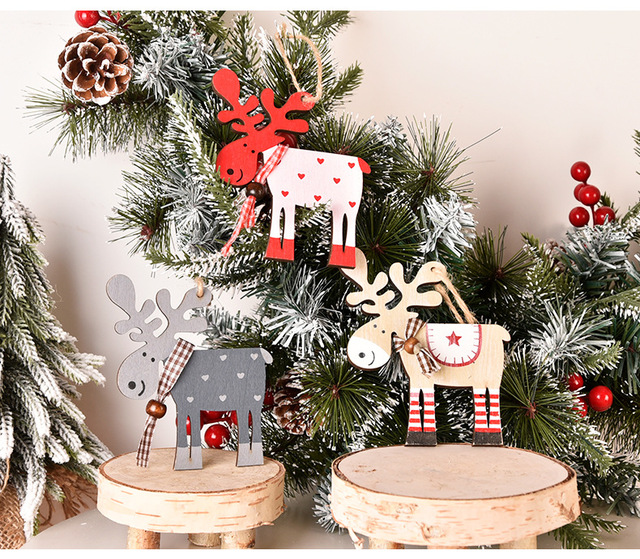 Nowe drewniane choinki łoś - kolorowe wisiorki do dekoracji bożonarodzeniowych - Wianko - 11