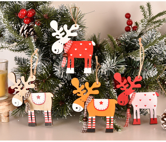 Nowe drewniane choinki łoś - kolorowe wisiorki do dekoracji bożonarodzeniowych - Wianko - 10