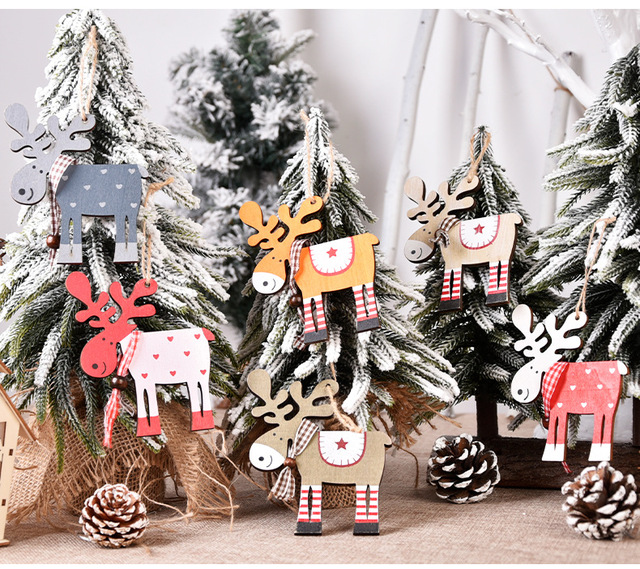 Nowe drewniane choinki łoś - kolorowe wisiorki do dekoracji bożonarodzeniowych - Wianko - 9
