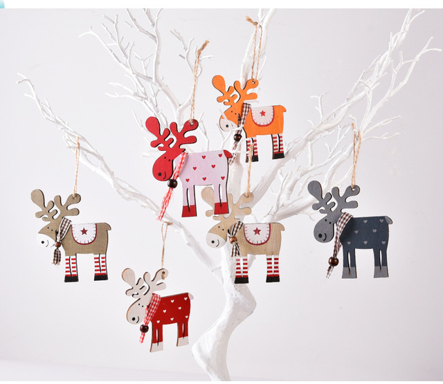 Nowe drewniane choinki łoś - kolorowe wisiorki do dekoracji bożonarodzeniowych - Wianko - 8