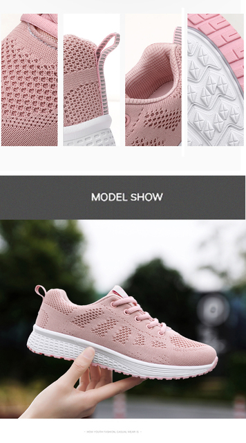 Kobiece oddychające buty z siateczki, zasznurowane, płaskie trampki damskie 2021, różowe, czarne, białe - Wianko - 8