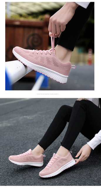Kobiece oddychające buty z siateczki, zasznurowane, płaskie trampki damskie 2021, różowe, czarne, białe - Wianko - 9