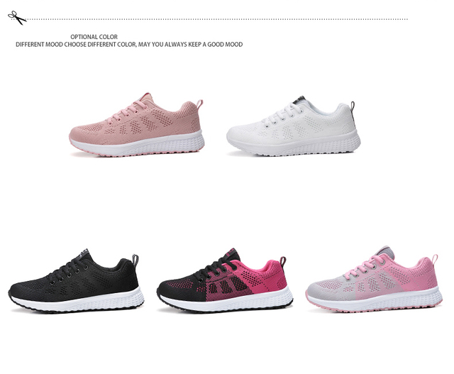 Kobiece oddychające buty z siateczki, zasznurowane, płaskie trampki damskie 2021, różowe, czarne, białe - Wianko - 4