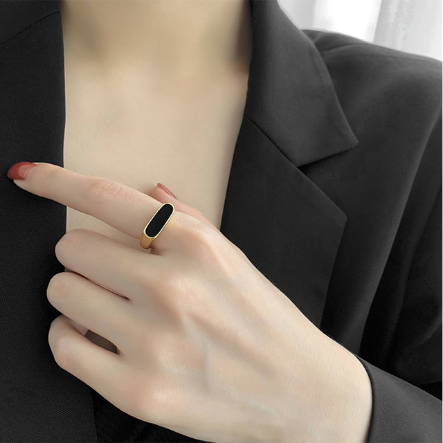Obrączka Party Ring z geometrycznym wzorem, wykonana z emalii epoksydowej i stali nierdzewnej - moda 2021 - Wianko - 8
