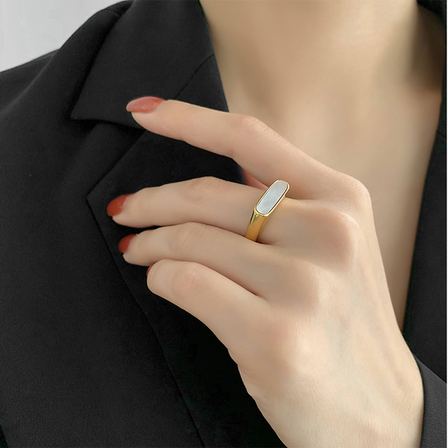 Obrączka Party Ring z geometrycznym wzorem, wykonana z emalii epoksydowej i stali nierdzewnej - moda 2021 - Wianko - 7