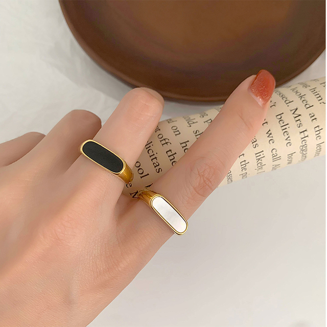Obrączka Party Ring z geometrycznym wzorem, wykonana z emalii epoksydowej i stali nierdzewnej - moda 2021 - Wianko - 27