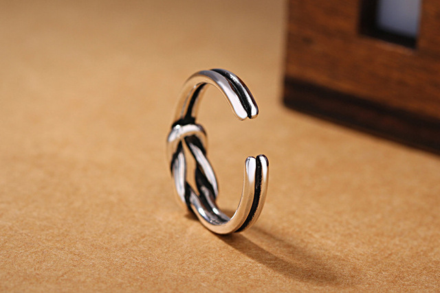 Ręcznie robiona obrączka dla kobiet z 925 srebra - Vintage Love Heart Knot Twining - Wianko - 4