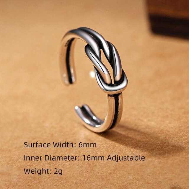 Ręcznie robiona obrączka dla kobiet z 925 srebra - Vintage Love Heart Knot Twining - Wianko - 1