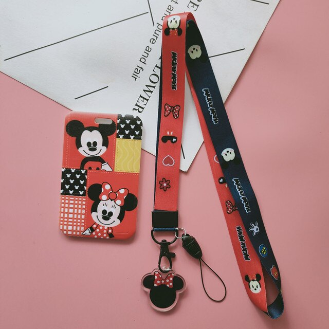 2021 nowy Disney Mickey Mouse etui na karty Student Campus torba na karty Minnie kubuś Stitch wiszące szyi karty pokrywa smycz etui na dowód - Wianko - 4