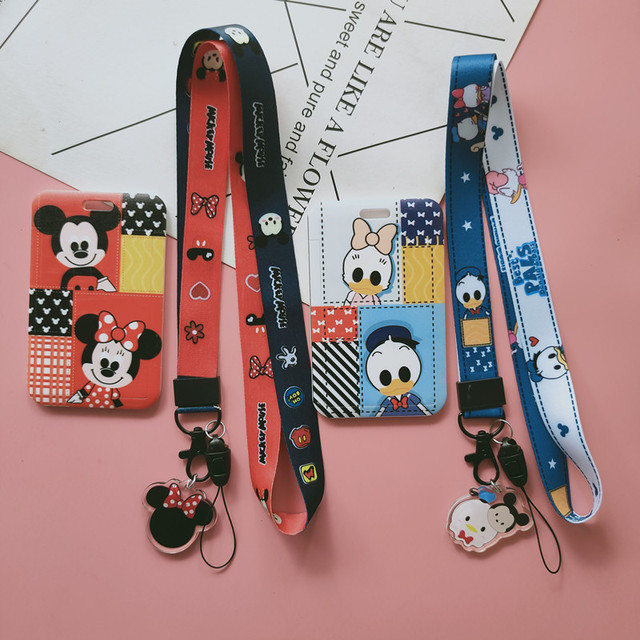 2021 nowy Disney Mickey Mouse etui na karty Student Campus torba na karty Minnie kubuś Stitch wiszące szyi karty pokrywa smycz etui na dowód - Wianko - 2