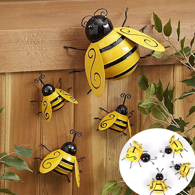 Nowa metalowa figura pszczoły do ogrodu w stylu wiejskim - ozdoba na ścianę ogrodzenia - Wianko - 5
