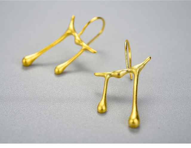 Kolczyki wiszące Lotus Fun Moment, asymetryczny wzór, prawdziwe 925 srebro, ręcznie robione kolczyki dla kobiet z kroplami miodu - Wianko - 7